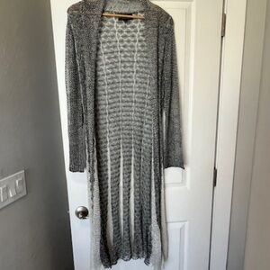 Pyramid Collection Metallic Thread Open-Knit Maxi Duster Cardigan Sz S  Boho